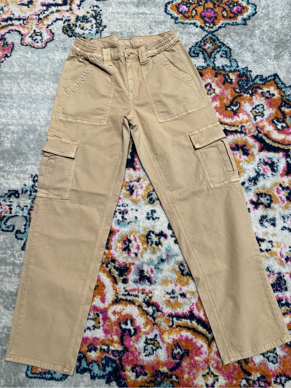 American Eagle Outfitters Beige Straight-Leg Cargo Pants
